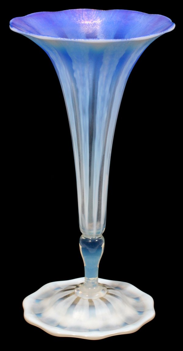 LC TIFFANY PASTEL FAVRILE GLASS TRUMPET VASE