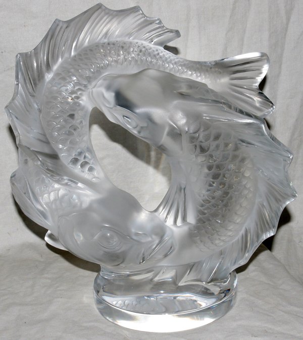 LALIQUE DOUBLE FISH SCULPTURE 'DEUX POISSONS'