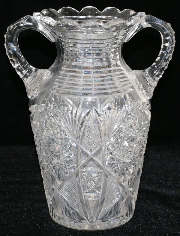 BRILLIANT CUT GLASS DOUBLE HANDLED VASE