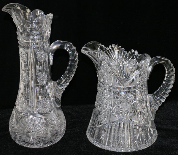 BRILLIANT CUT GLASS PITCHERS, C. 1900, TWO