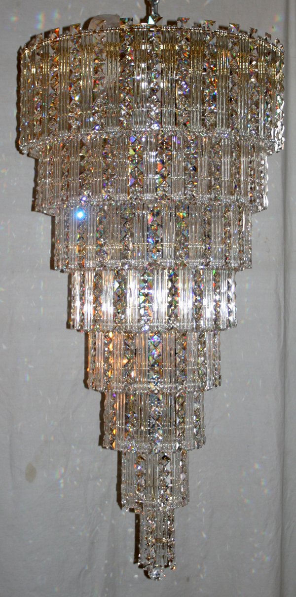 TIERED CRYSTAL CHANDELIER, H 48", DIA 24"
