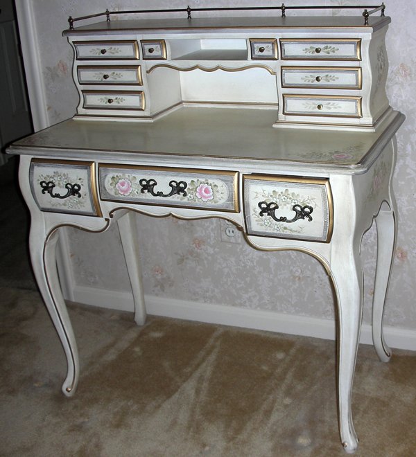 DECORATED WHITE LADY'S DESK, H 39", W 36" - 2