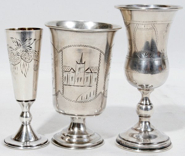 RUSSIAN SILVER GOBLETS/KIDDUSH CUP THREE