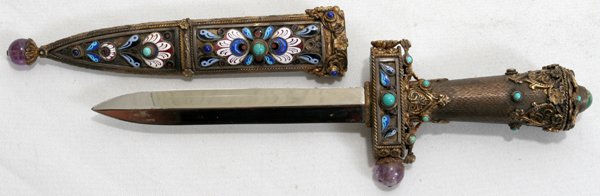 ENAMEL & METAL DAGGER EMBELLISHED WITH QUARTZ