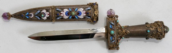 ENAMEL & METAL DAGGER EMBELLISHED WITH QUARTZ - 2