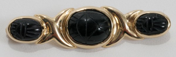 14KT YELLOW GOLD & ONYX BAR-FORM BROOCH