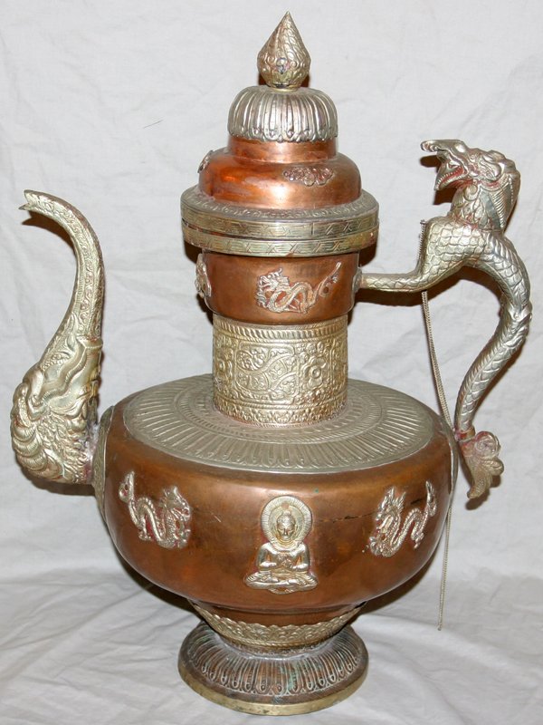 COPPER & METAL COVERED EWER WITH DRAGON MOTIF