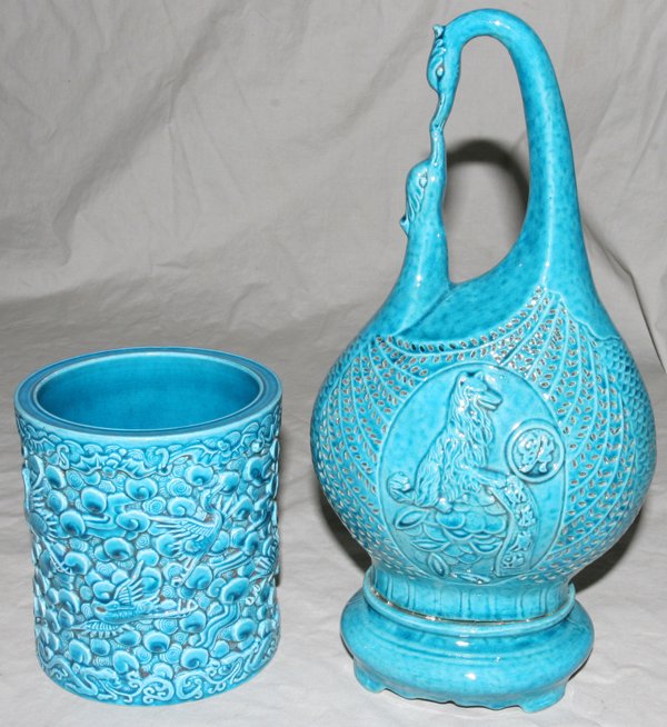 CHINESE JAR AND DECORATIVE, SCULPTURE, H 5"
