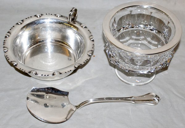 STERLING BOWL, SERVER, & CRYSTAL COMPOTE