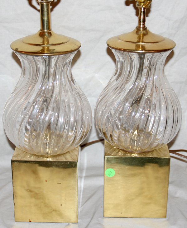 BRASS & SWIRLED GLASS TABLE LAMPS, MODERN