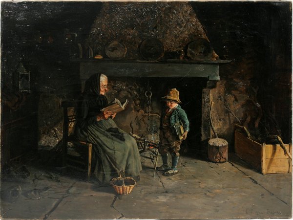 EZIO RICCI OIL GRANDMOTHER AND GRANDSON
