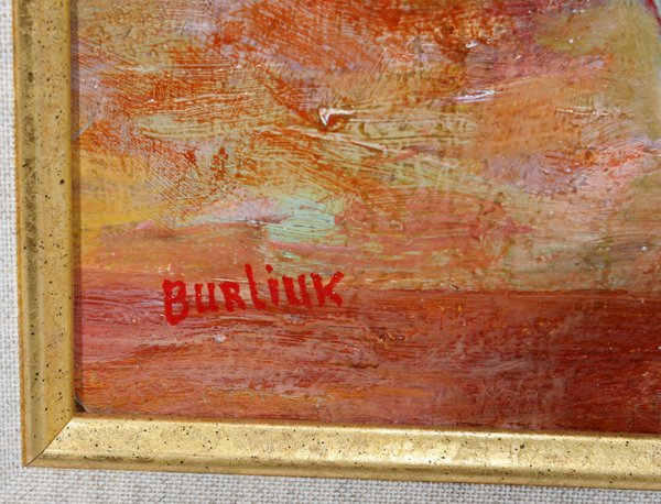DAVID BURLIUK OIL ON BOARD, 15" X 9 3/4" - 2