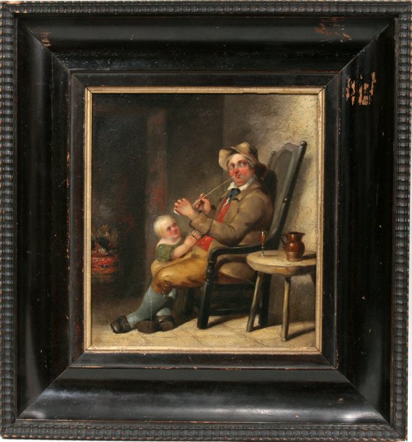 G.W.IRISH SCHOOL OIL ON BOARD "MANN UND KIND"