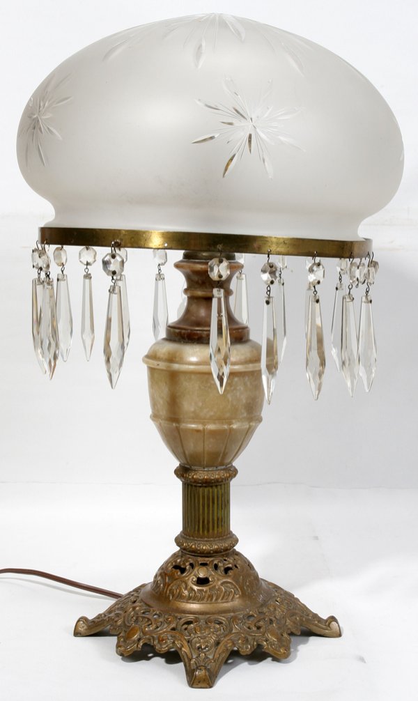 ALABASTER LAMP WITH GLASS GLOBE, CIRCA 1910