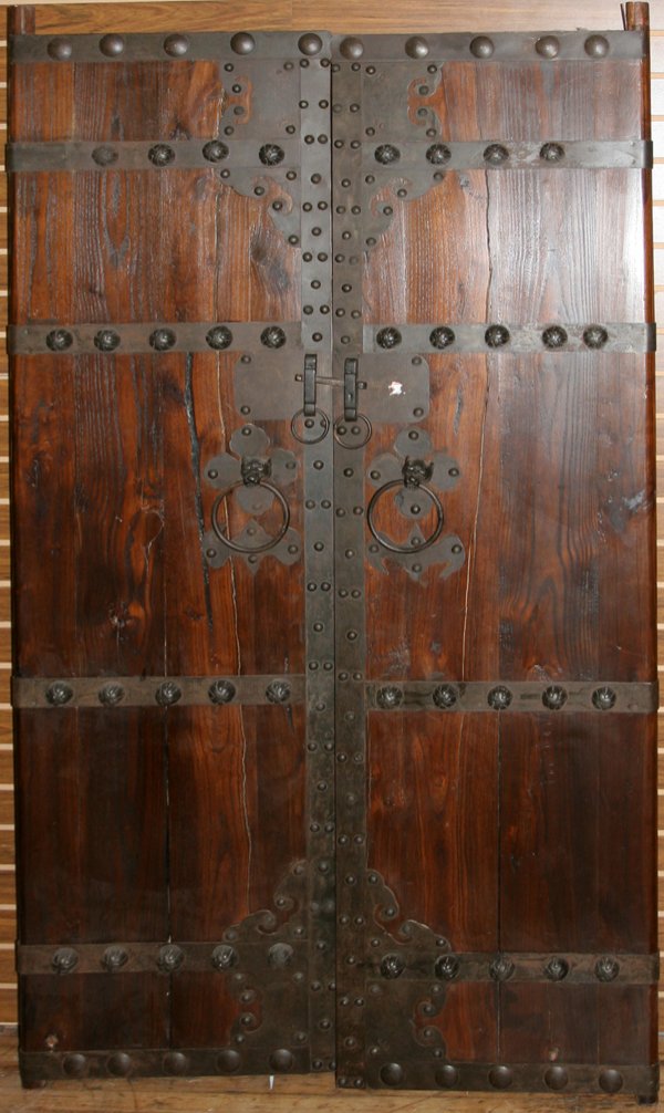 CHINESE CARVED WOOD DOORS, 2 PCS, H 6'2"