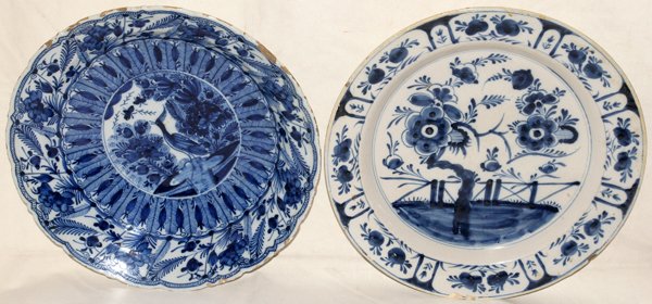 DELFT BLUE & WHITE POTTERY CHARGERS, AS IS