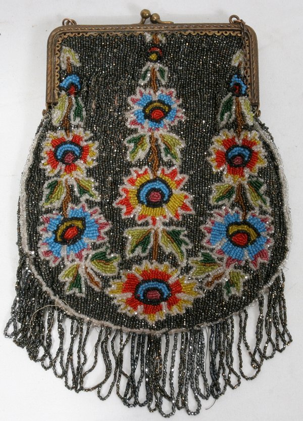 FRENCH BEADED PURSE WITH TASSELS, C. 1910