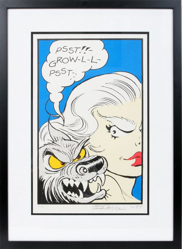 AL CAPP COLOR LITHOGRAPH 1974 "WOLF GAL": AL CAPP (AMER. 1909-1979) COLOR LITHOGRAPH 1974 20" X 12 1/2' "WOLF GAL":