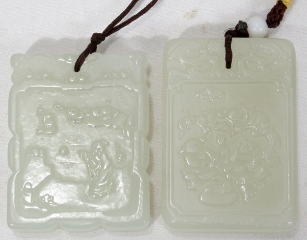 ASIAN CARVED JADE AMULETS, TWO, L 1 7/8"
