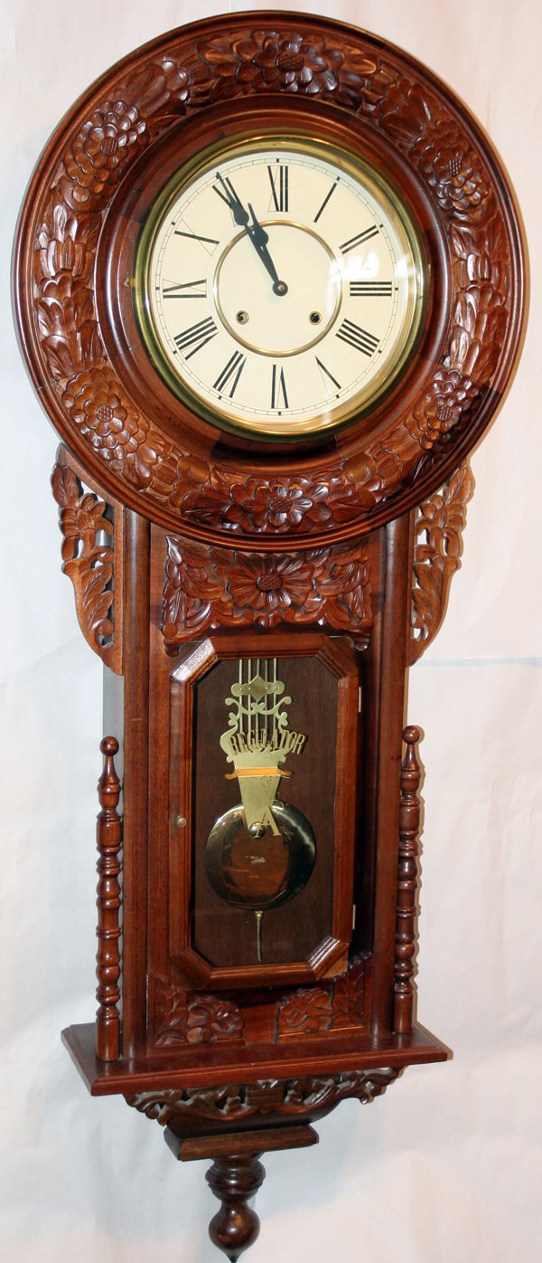 082026 VIENNESE CARVED MAHOGANY REGULATOR WALL CLOCK