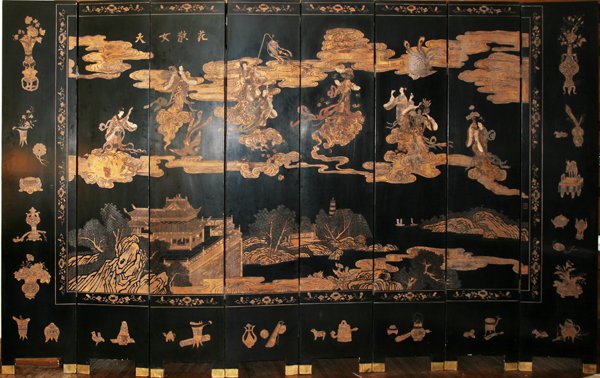 JAPANESE LACQUER EIGHT-PANEL SCREEN, H 8'