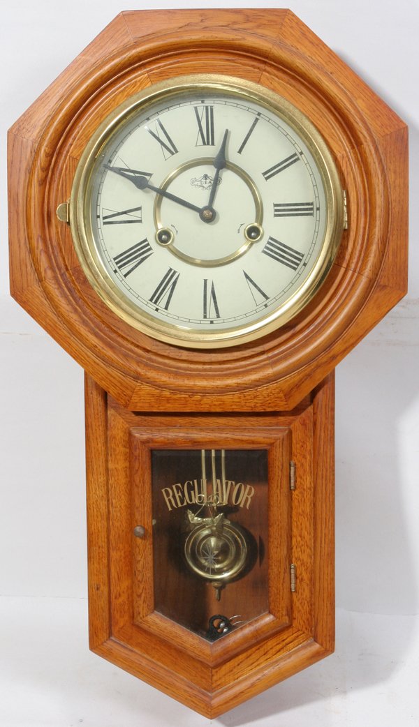 082078 D & A REGULATOR OAK WALL CLOCK, KEY WIND