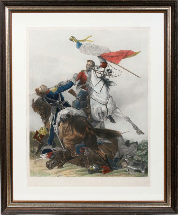 H.T. RYALL ENGRAVING "FIGHT FOR THE STANDARD": HENRY THOMAS RYALL (BRITISH 1811-67), ENGRAVING & MEZZOTINT, C. 30" X 24", "FIGHT FOR THE STANDARD":29 3/4" x 23 3/4" image; 32 1/4" x 24 3/4" paper sight; published August 15th 1861 by Divan & Rofs U