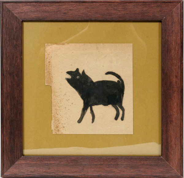 ATT TO BILL TRAYLOR WATERCOLOR 'DOG': ATTRIBUTED TO BILL TRAYLOR (AMERICAN 1854-1947), WATERCOLOR ON CARD, 7 3/4" X 7 1/4", 'DOG':