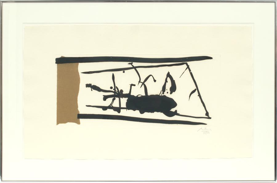 ROBERT BURNS MOTHERWELL LIFT-GROUND ETCHING,: ROBERT BURNS MOTHERWELL (AMER. 1915-1991) LIFT-GROUND ETCHING, AQUATINT AND CHINE COLLÉ, 1984, H 9.75", W 22.5" (PLATE), "GLASS GARDEN", #58/59 Lift-ground etching, aquatint and Chine collé in color