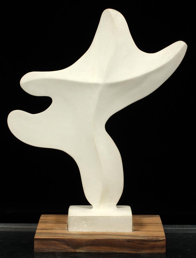 PABLO PICASSO CERAMIC SCULPTURE, 1965, 6/50: PABLO PICASSO (SPAIN, 1881-1973), CERAMIC SCULPTURE, 1965, 6/50, H 11", W 9", "FOOTBALLEUR" On a rosewood base on Plexiglas. Number 6/50. Property of the Arthur Schwartz Estate, Southfield, MI.
