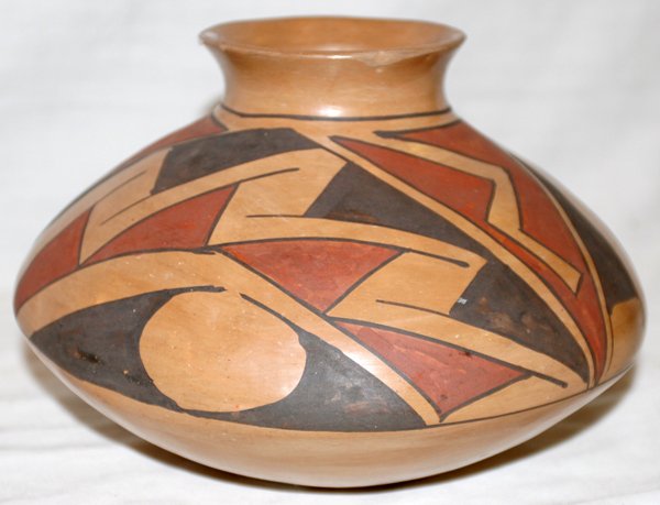 POLYCHROME POTTERY VESSEL 20TH C H 5", DIA 8": "POLYCHROME POTTERY VESSEL, SIGNED RICARDO GONZALEZ, 20TH CENTURY, H 5"", DIA 8"":Hand painted. Signed bottom ""Ricardo Gonzalez"". Hand painted." (rev.20081008)