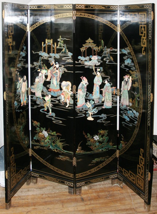 BLACK LACQUER & COROMANDEL FOUR-PANEL SCREEN