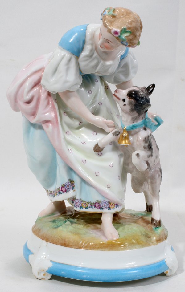 MEISSEN PORCELAIN FIGURE YOUNG WOMAN W/GOAT