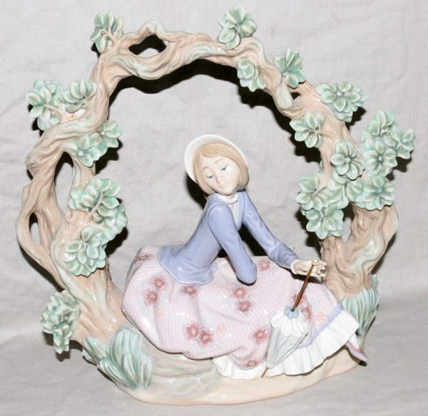 LLADRO YOUNG GIRL SEATED WITH PARASOL, H 10"
