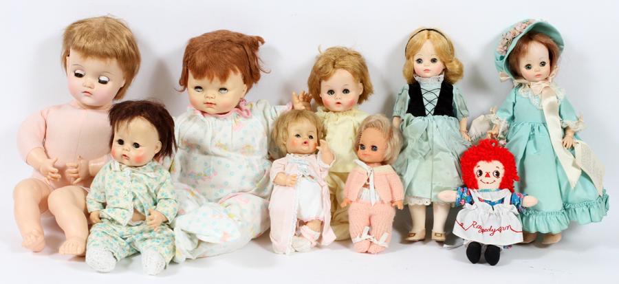 MADAME ALEXANDER + DOLLS, 20TH C., 9 PCS. (1 of 2)