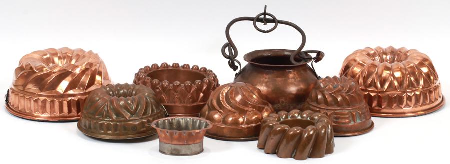 COPPER BAKING WARE, 9 PCS, H 2"-4" (1 of 4)