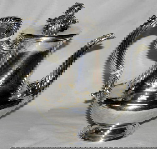 ENGLISH SHEFFIELD PLATE TEAPOT, PROBABLY ROBERT: ENGLISH SHEFFIELD PLATE TEAPOT, PROBABLY ROBERTS, SMITH & CO., CIRCA 1840, H 9"Hinged lid with strawberry and leaf finial, scroll handle, monogrammed at the waist on one side, a bell hallmark at the b