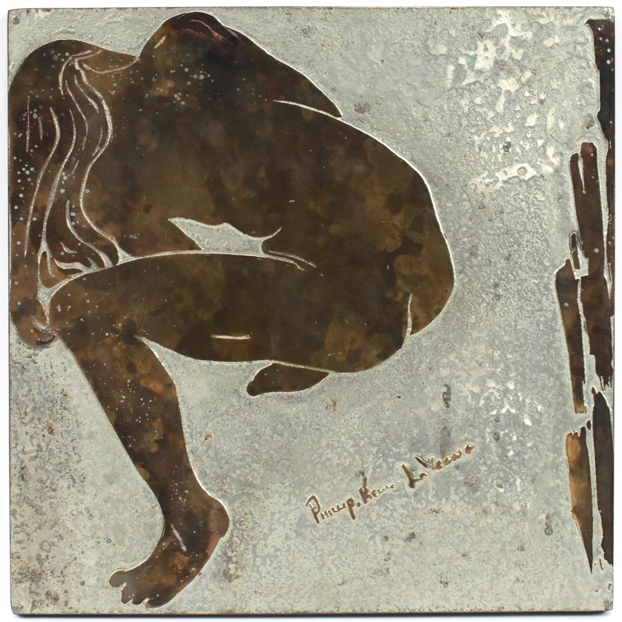 PHILIP AND KELVIN LAVERNE BRONZE AND PEWTER PANEL: PHILIP AND KELVIN LAVERNE, PATINATED BRONZE AND PEWTER PANEL H 10" W 10" "DONNA" Signed in bronze. Also paper label on verso from Philip LaVerne Collection Co, 46 East 57th. Street, NYC, with title. F