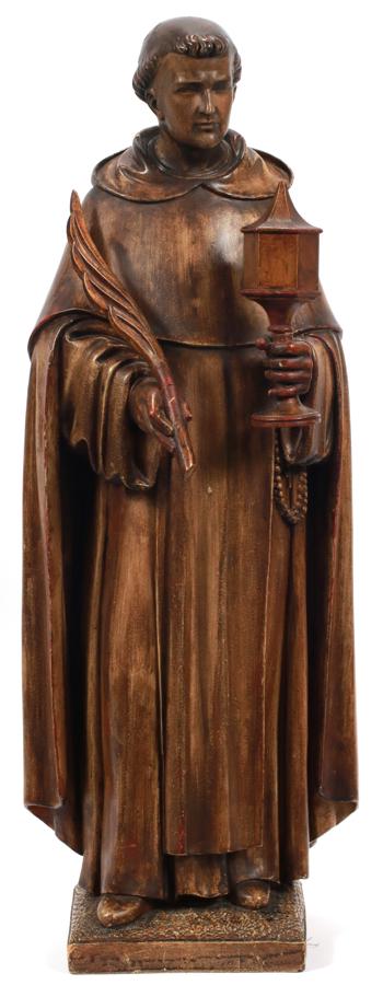 CARVED WOOD SCULPTURE, H 40", W 11", ST. BERNARD (1 of 6)