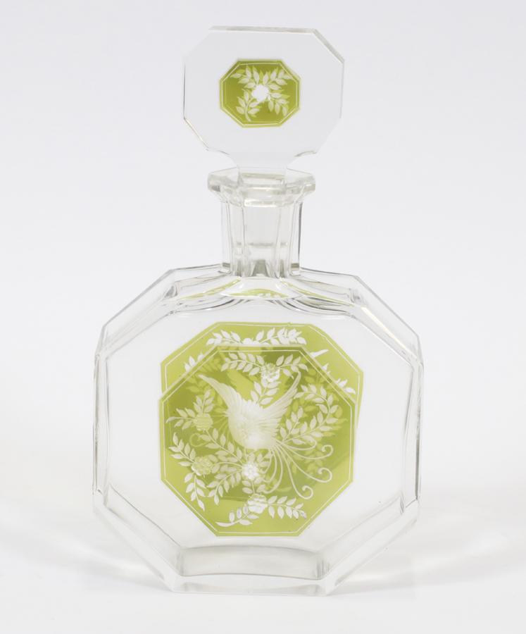 CRYSTAL DECANTER, HAND ENGRAVED  PANEL C. 1930 (1 of 2)