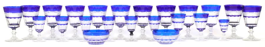 COBALT BLUE HAND CUT OVERLAY CRYSTAL STEMWARE (1 of 6)