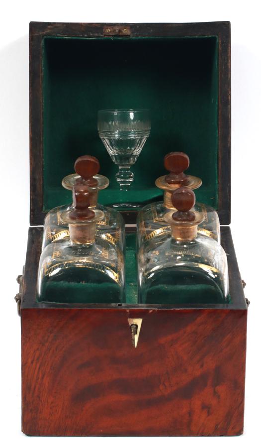 ENGLISH MAHOGANY AND CRYSTAL TANTALUS SET, 19TH C (1 of 6)