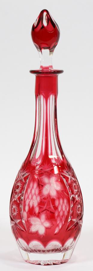 BOHEMIAN CRANBERRY OVERLAY CRYSTAL DECANTER (1 of 3)