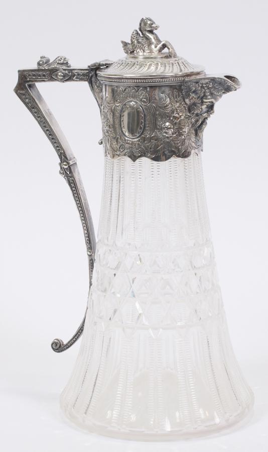 CUT CRYSTAL & UNMARKED SILVER PITCHER, H 11", D 7" (1 of 4)