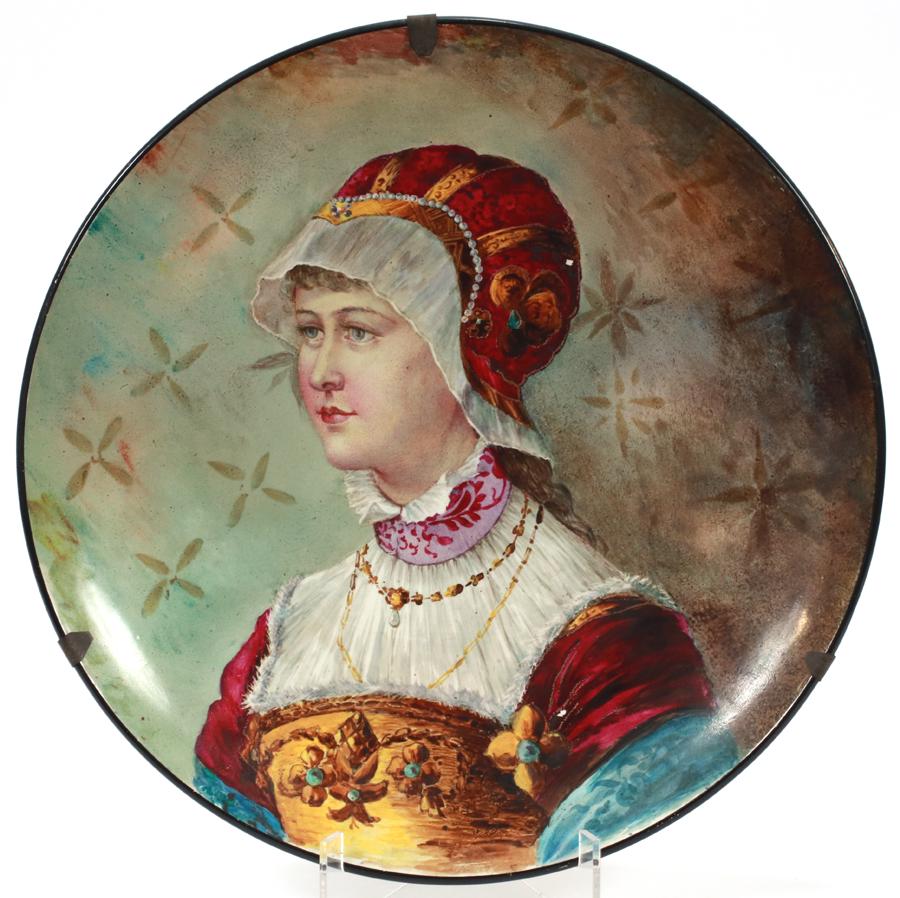 ITALIAN HAND-PAINTED WALL PLAQUE, FLORENTINE LADY (1 of 3)