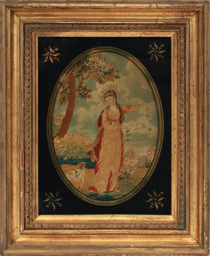 ENGLISH STUMPWORK SILK ON SILK EMBROIDERY 18TH.C. (1 of 3)