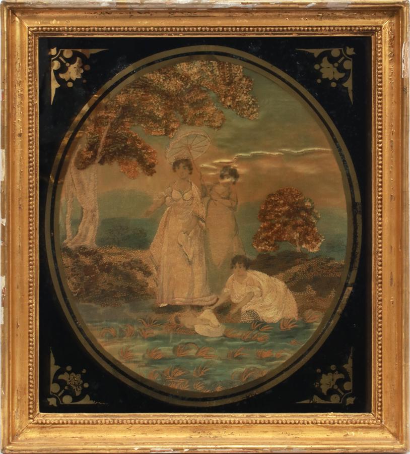 ENGLISH STUMPWORK ON SILK 18TH.C. H 13.5" W 12" (1 of 5)