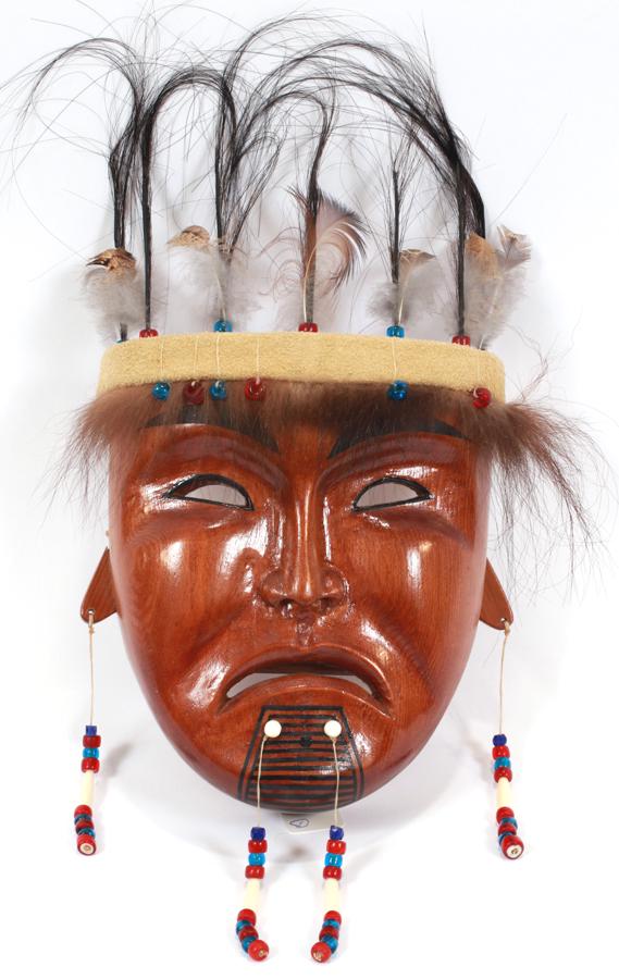ALASKAN ESKIMO CARVED WOOD MASK BY PETER LIND: ALASKAN ESKIMO CARVED WOOD MASK BY PETER LIND H 14" W 7" Signed. Also #2.