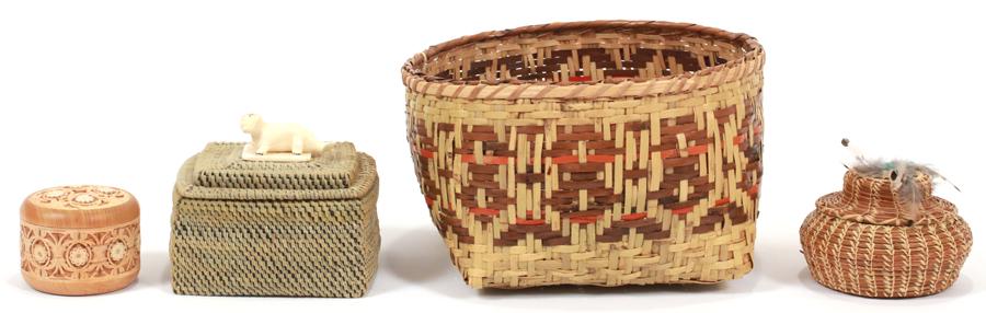 NATIVE AMERICAN INDIAN WOVEN BASKETS AND BOX (1 of 12)