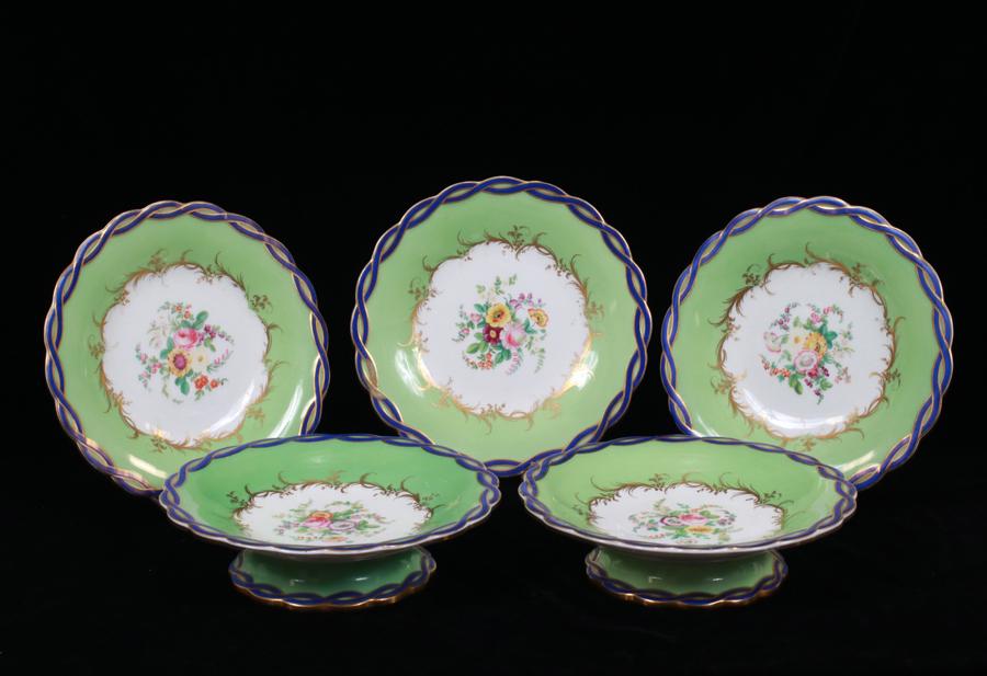 ENGLISH SPODE COMPOTES AND DESSERT PLATES C. 1850 (1 of 2)
